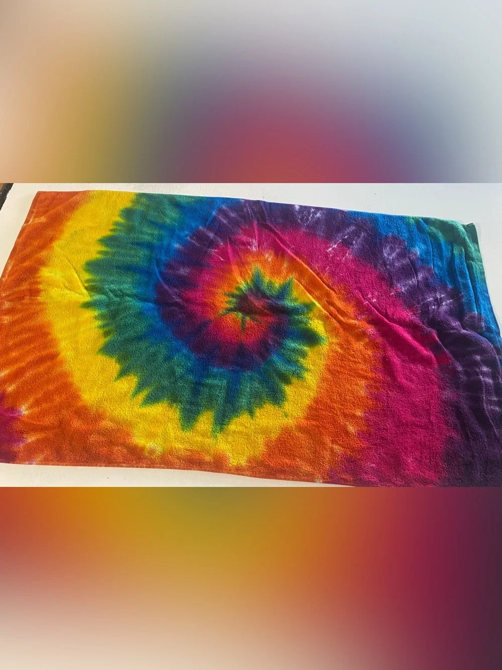 Vibrant Rainbow hand made Tie-Dye Beach Towel 100% cotton.